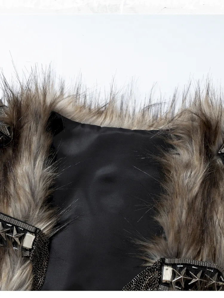 Punk Studded Fuzzy Mini Jacket【s0000014113】