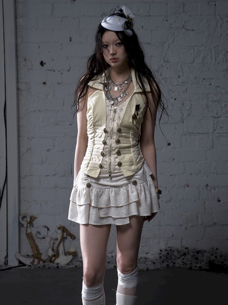 Slimming faux two-piece vest halter top【s0000012798】