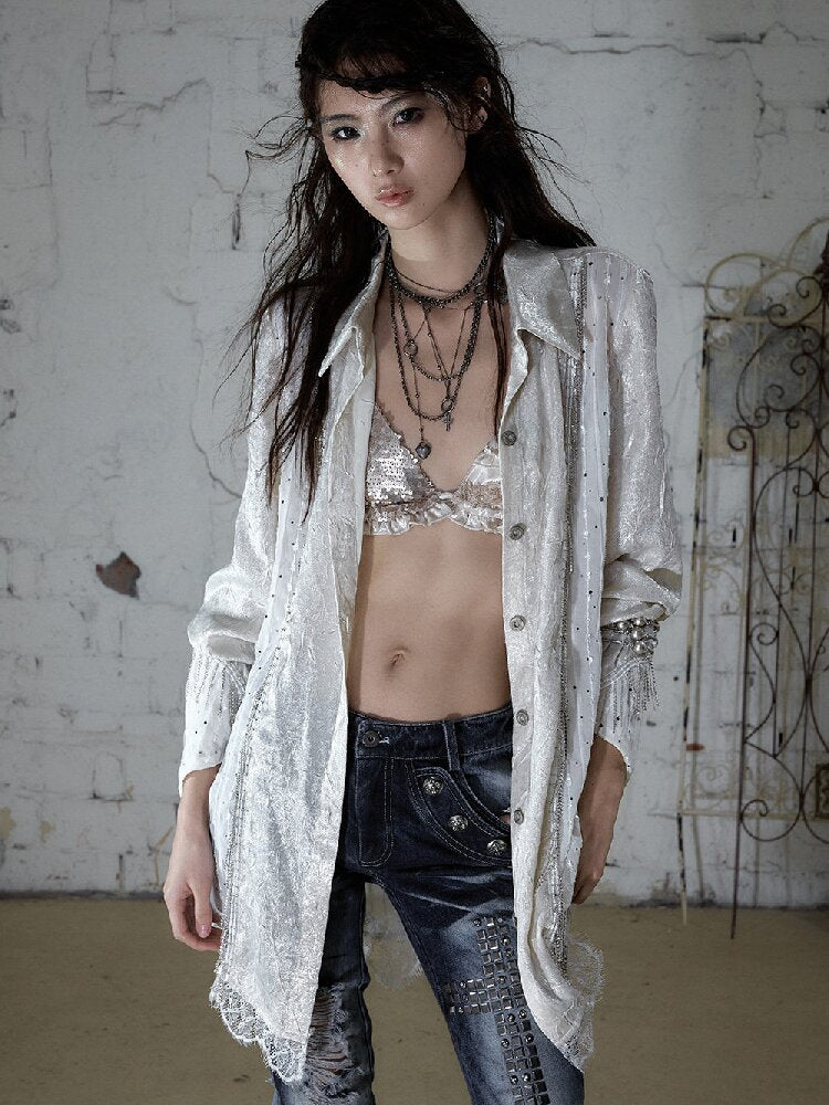 Baroque Chain Satin Long Shirt【s0000017240】