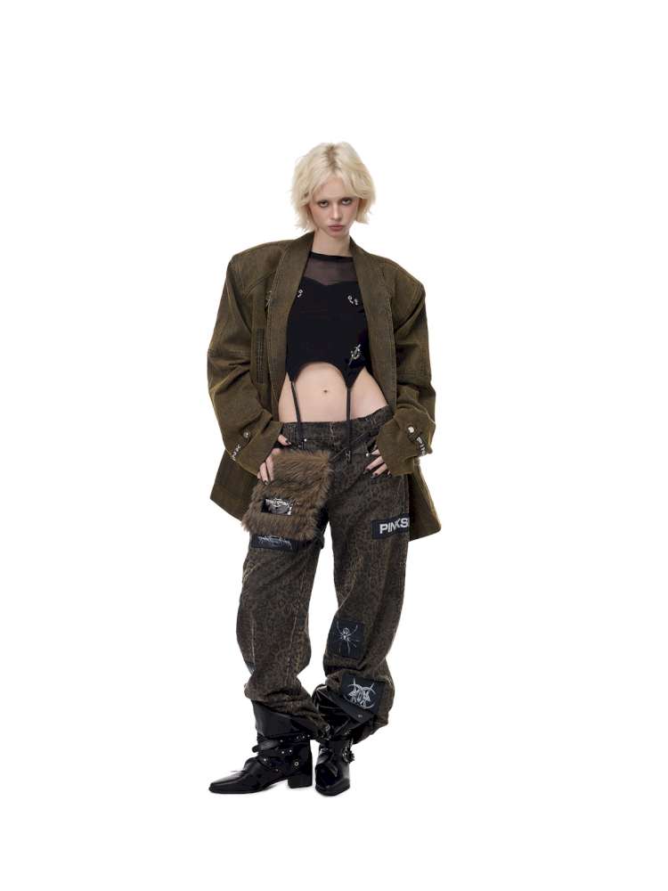 Black Meta Rock Patch Slacks【s0000015123】