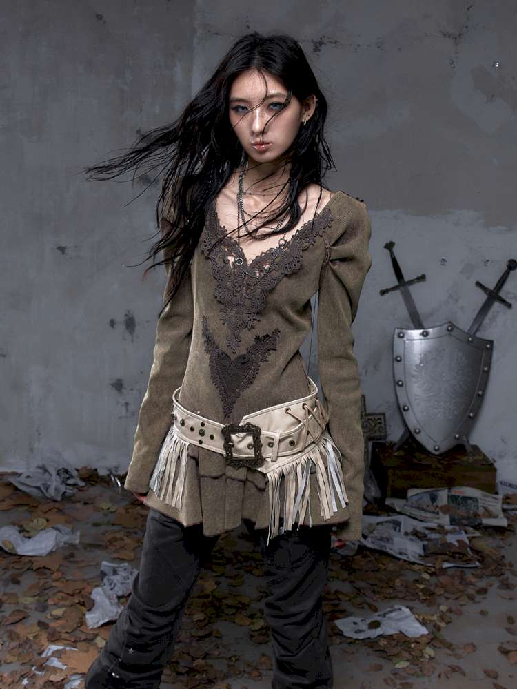 Heavy-Duty Fringe Wide Leather Belt【s0000014476】