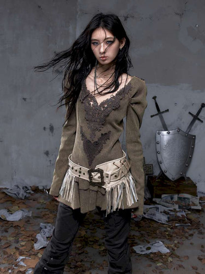 Heavy-Duty Fringe Wide Leather Belt【s0000014476】