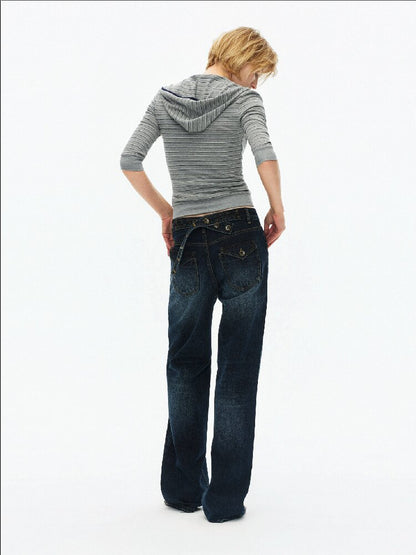 Cotton Lace Up Asymmetrical Jeans【s0000015925】