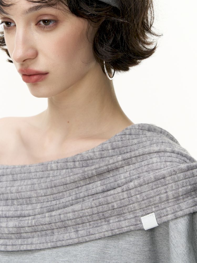 Ramped shoulder one-line collar loose pullover【s0000013735】