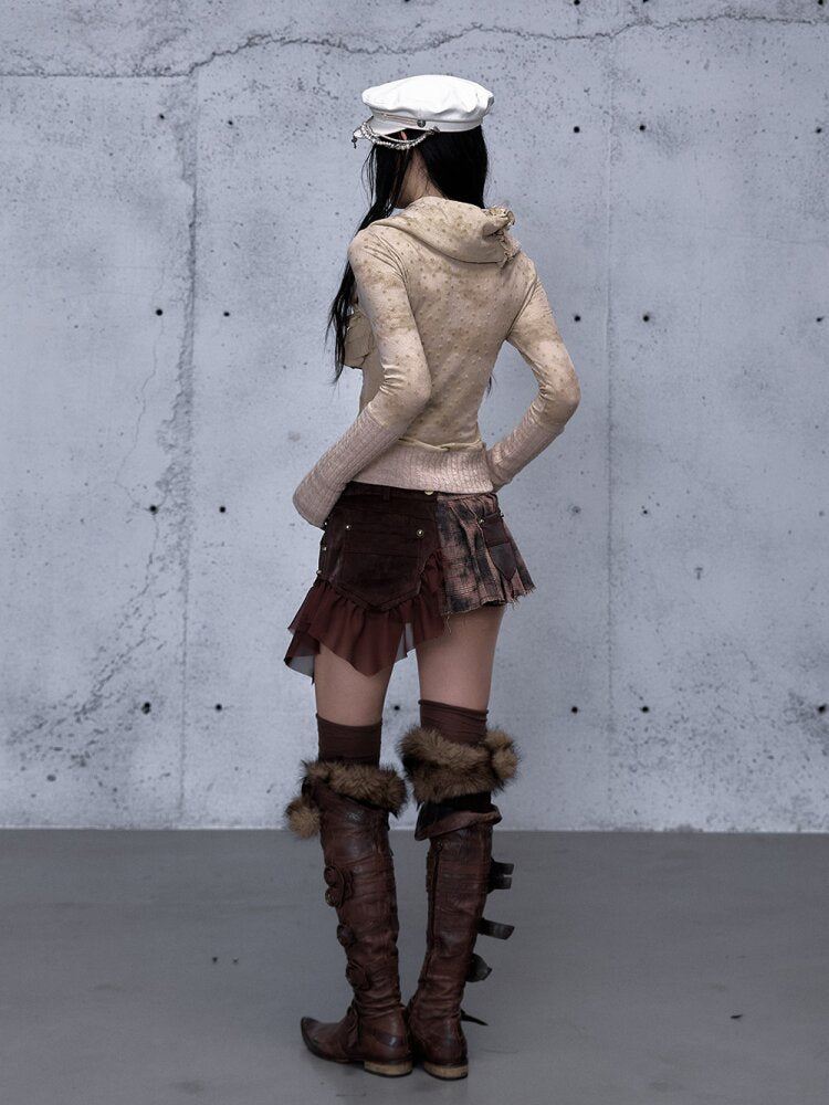 Plaid Stitching Leather Skirt【s0000015546】