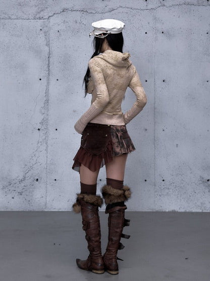 Plaid Stitching Leather Skirt【s0000015546】