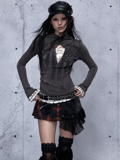 Lace Patchwork Hooded T-shirt【s0000015544】