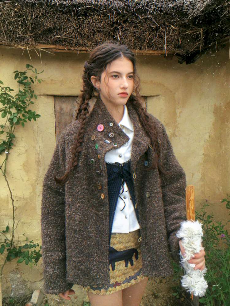 Brown Woolen Loose Button Coat【s0000014896】