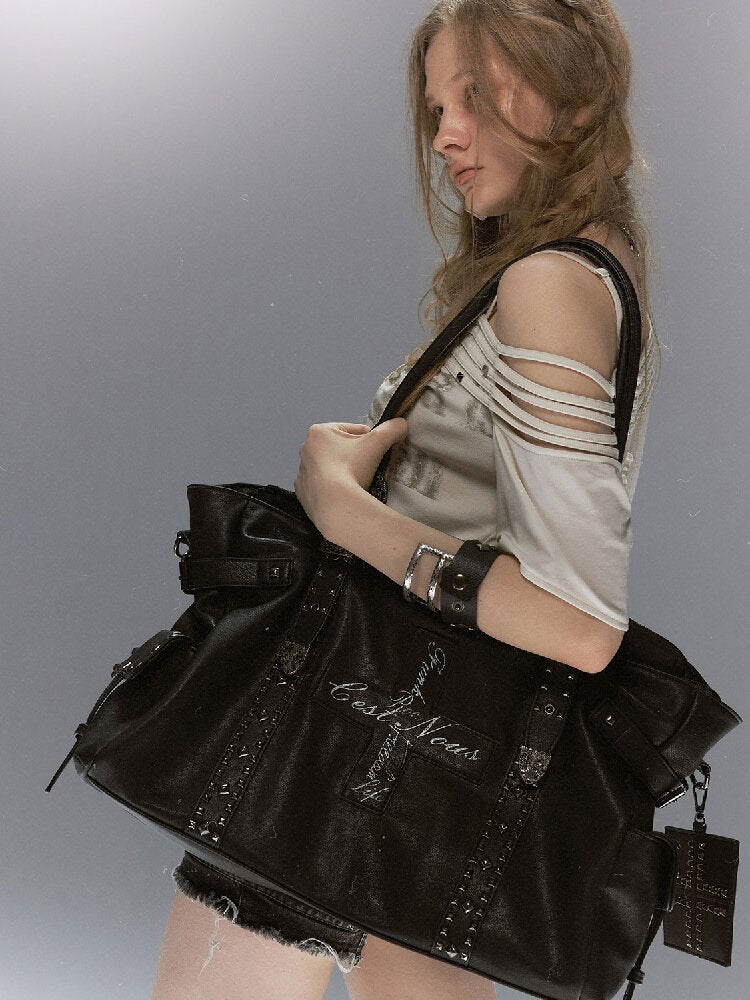 Dark Leather Cross Graffiti Bag【s0000018107】