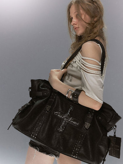 Dark Leather Cross Graffiti Bag【s0000018107】