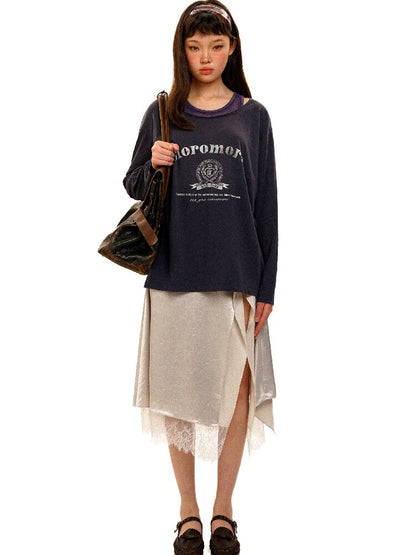 College Emblem Off Shoulder T Shirt【s0000017443】