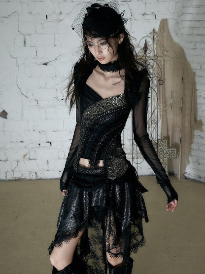 Sequin Webbing Mesh Long Sleeve Top【s0000016984】