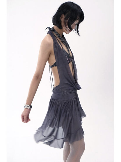 Irregular Hem Mesh Jumpsuit【s0000018481】