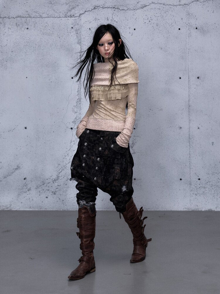 Washed Ripped Denim Harem Pants【s0000015549】