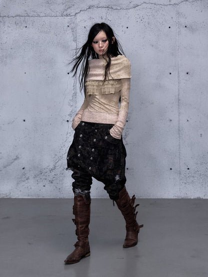 Washed Ripped Denim Harem Pants【s0000015549】