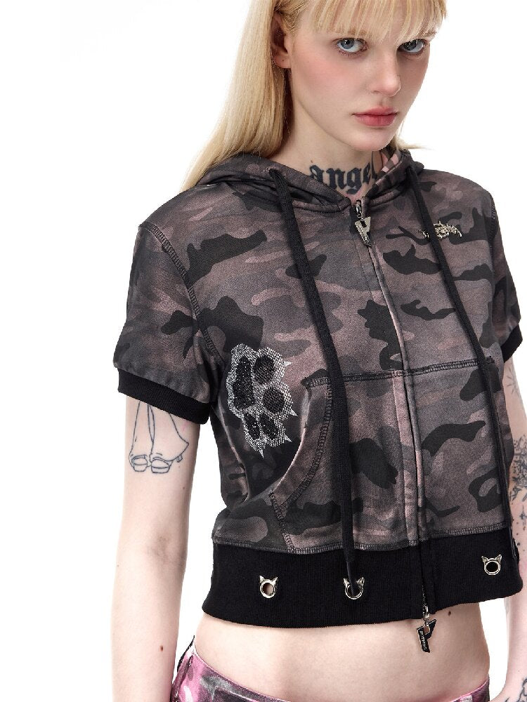 Cat Ear Rhinestone Camo Hoodie【s0000017721】