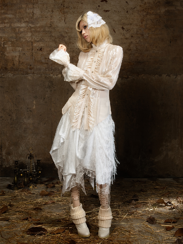 Lace Sequin Patchwork Court Shirt【s0000018382】