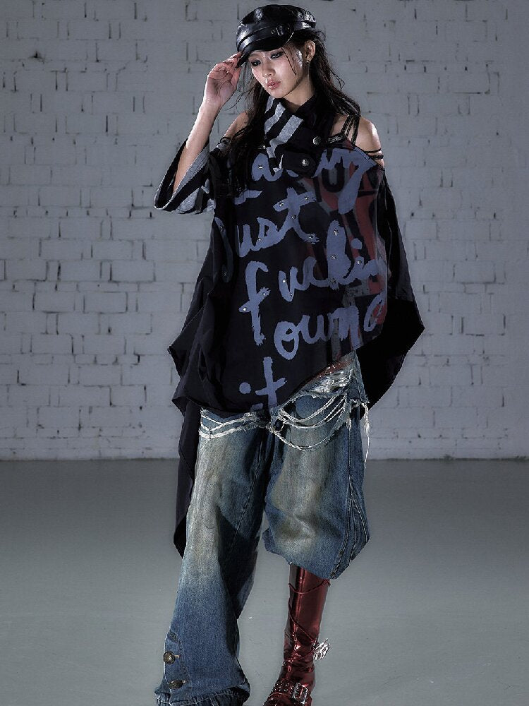 Asymmetrical Striped Webbing T-shirt【s0000015938】