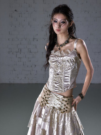 Lace Satin Fake Two Corset【s0000015936】