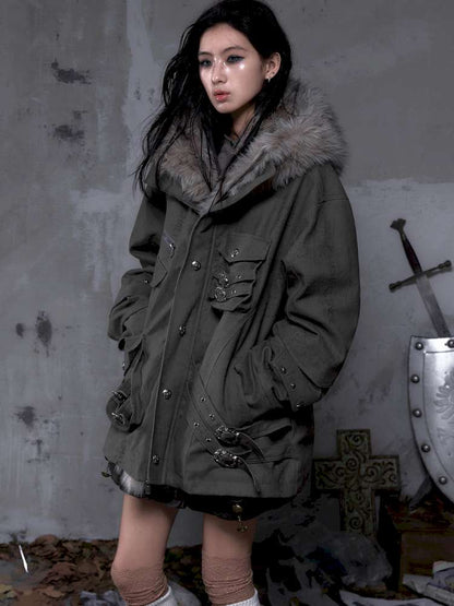 Mid-Length Fleece-Lined Cotton Jacket【s0000014475】