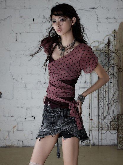 Y2k Retro Asymmetrical Strap T-Shirt【s0000017237】