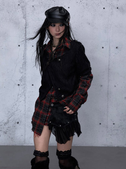 Check Knit Fake Two Piece Shirt【s0000015547】
