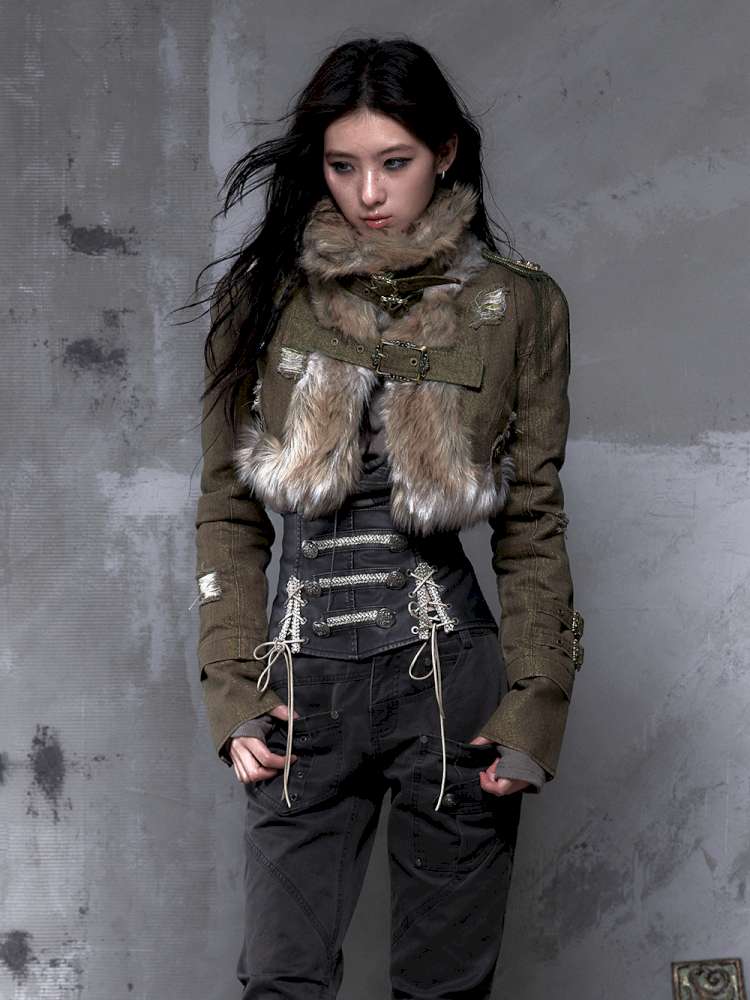 Washed Ripped Gold Filigree Denim Coat【s0000014653】