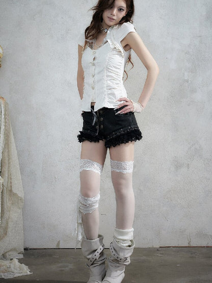 Vintage Court Lace Leather Shorts【s0000017862】