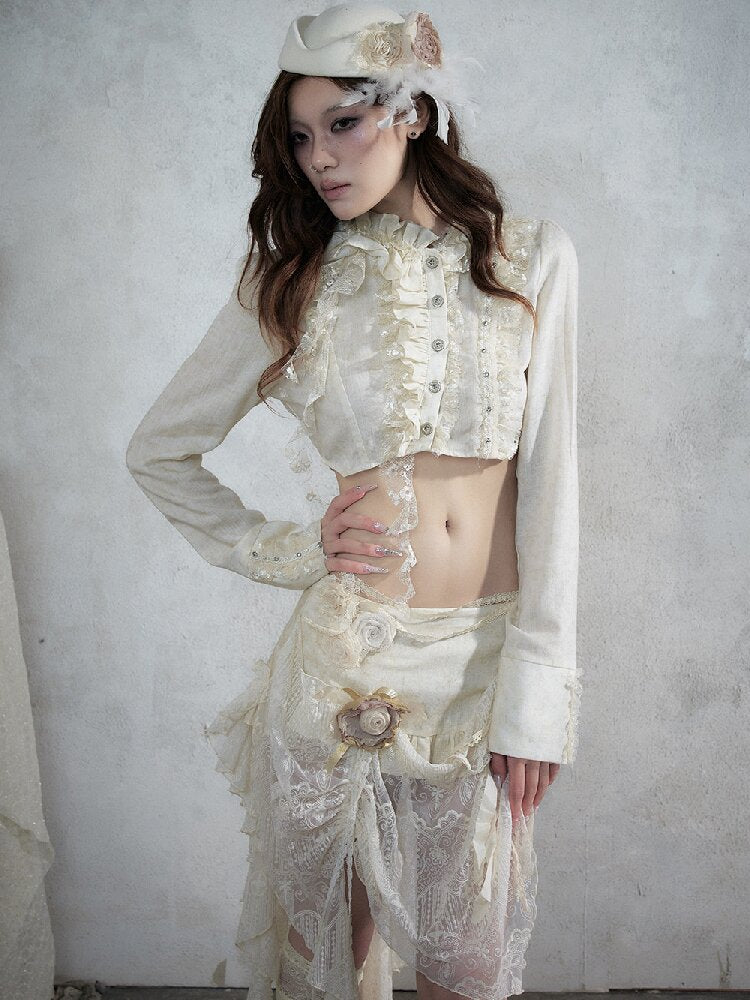 Vintage Lace Asymmetrical Shirt【s0000017987】