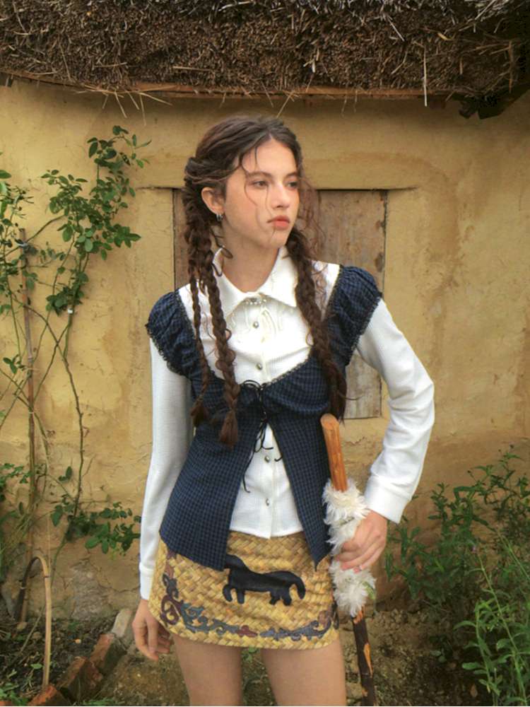 Blue Plaid Polka Dot Long Shirt【s0000014902】