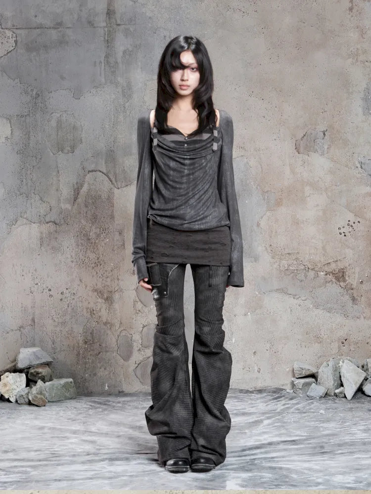 Off-Shoulder Ruffled Mid-Length Slimming Punk Top【s0000014124】