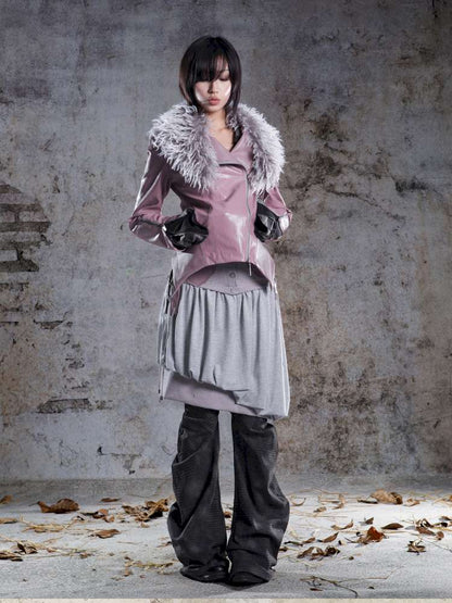 Fur Collar Stylish Slim-Fit Leather Jacket【s0000014481】