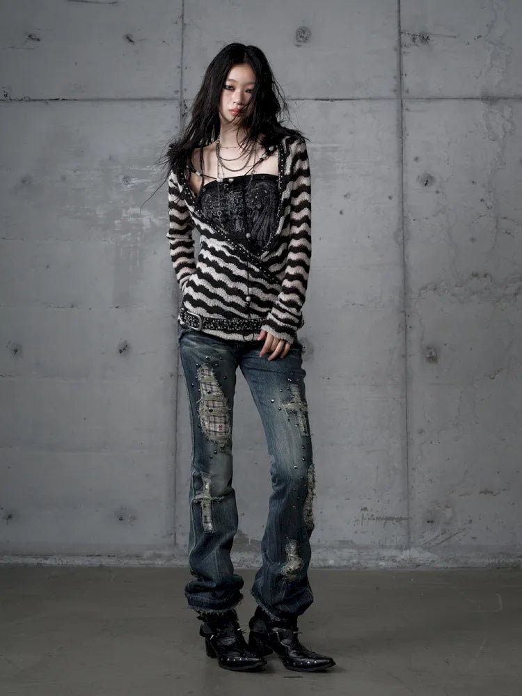 Two-Piece Set Striped Knit Top【s0000013953】