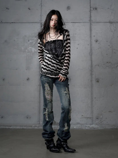 Two-Piece Set Striped Knit Top【s0000013953】