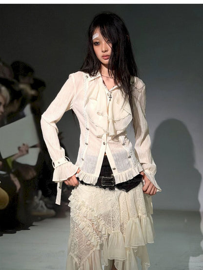Gothic Pleated Ruffled Slim Shirt【s0000015450】