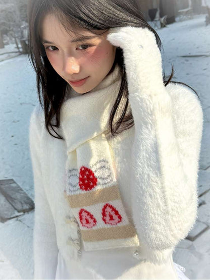 Strawberry Cake Jacquard Knit Scarf【s0000014943】