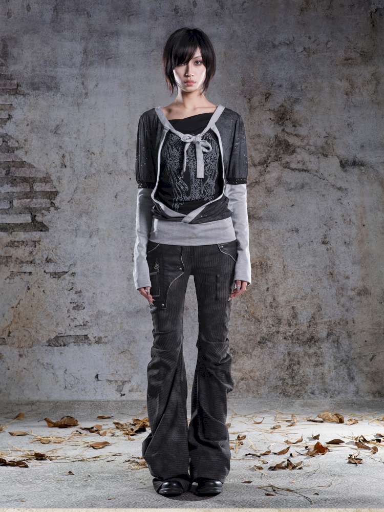 High-Stretch Printed Rhinestone Knit Top【s0000014490】