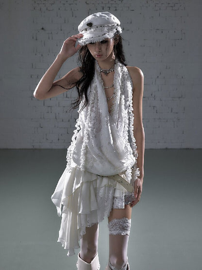 Lace Irregular Hem Halter Dress【s0000016206】