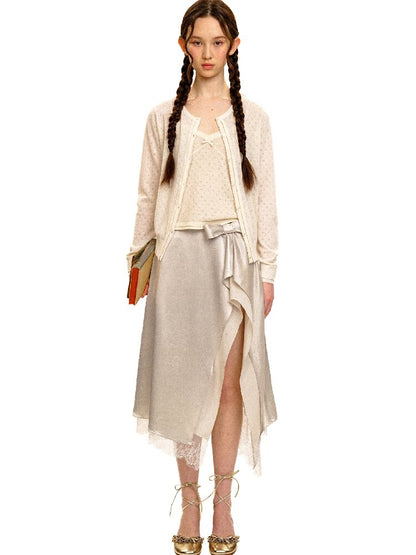 Breathable Lace Knit Top Skirt Set【s0000017442】