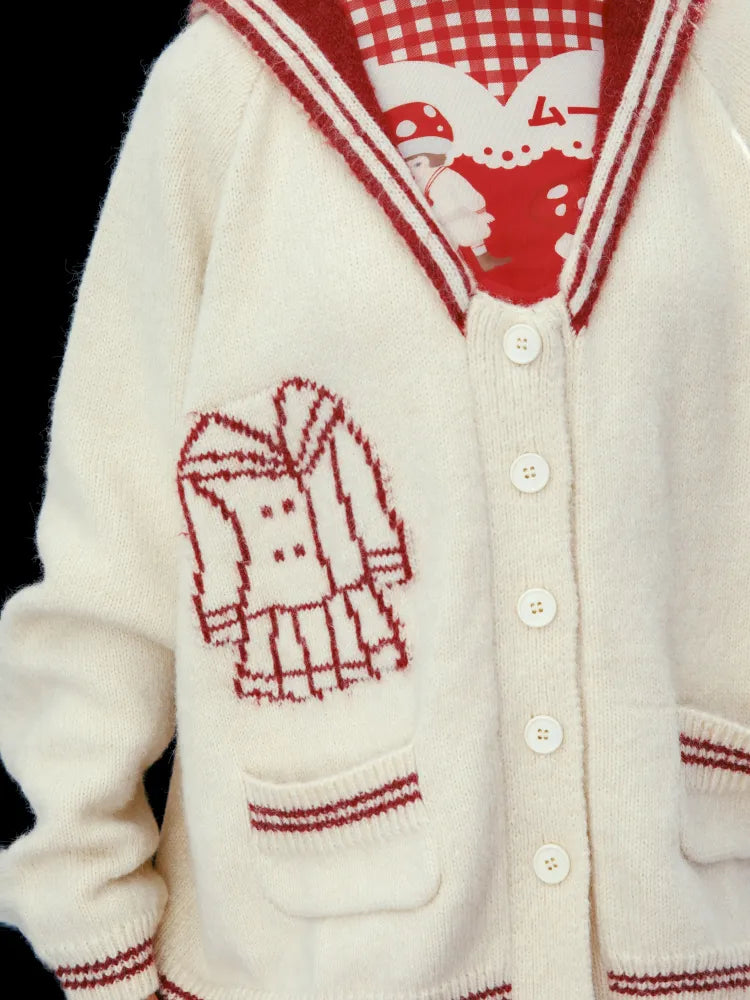 Contrasting Navy Collar Knit Cardigan【s0000014155】