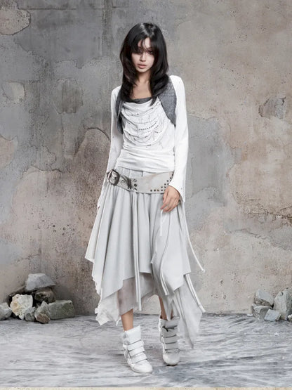 Asymmetrical faux two-piece long-sleeve knit top【s0000014134】