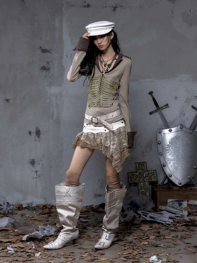 Vintage Punk Knight Slim Fit Shirt【s0000014652】