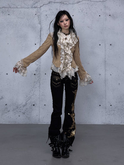 Ruffled Chiffon Flared Cardigan【s0000015548】