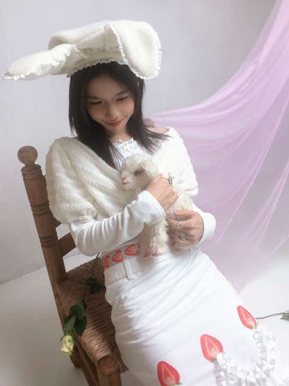 Draped Collar Bow Knitted Two-Piece Top【s0000014938】