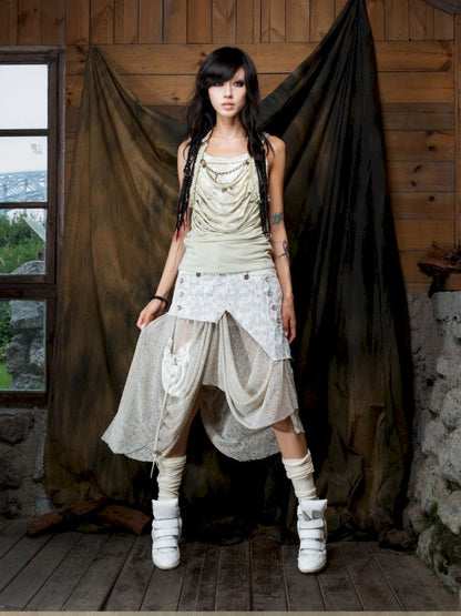 Patchwork Versatile Mesh Asymmetric Skirt【s0000013898】