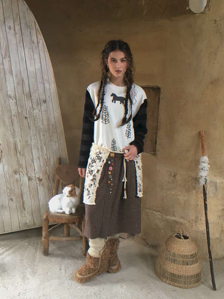 Striped Patchwork Pony Print T-Shirt【s0000014899】