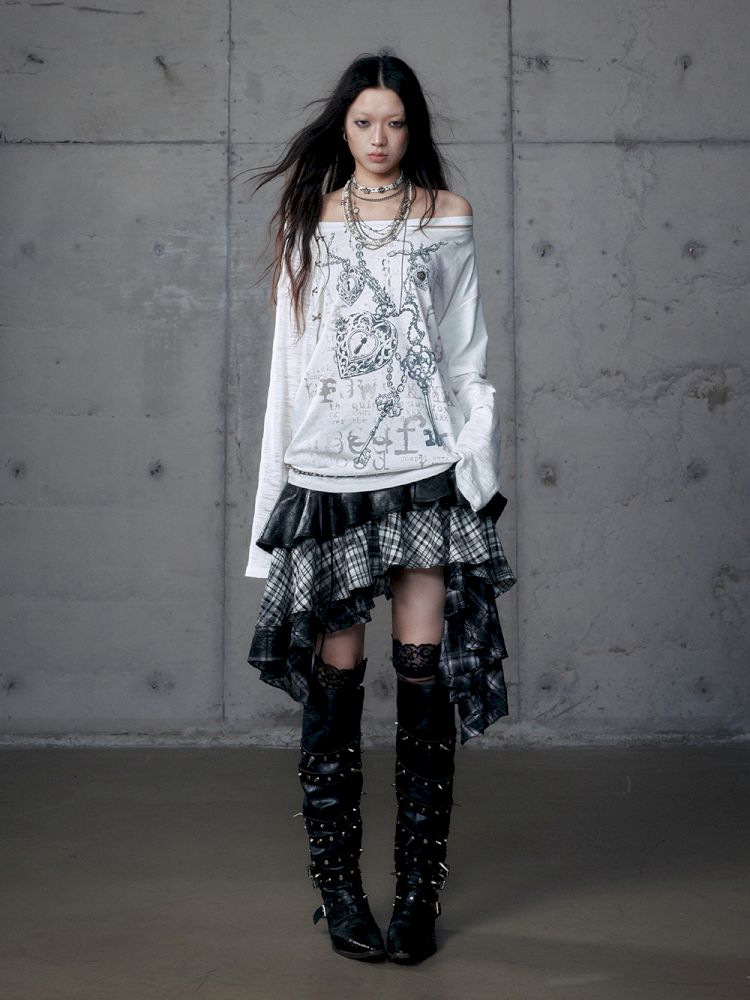 One-shoulder long-sleeved T-shirt【s0000013468】