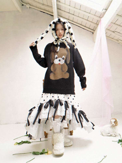 Polka Dot Shearling Rabbit Ear Hat【s0000014528】