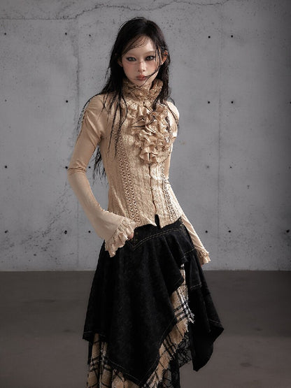 Ruffle Lace Long Sleeve Top【s0000019154】