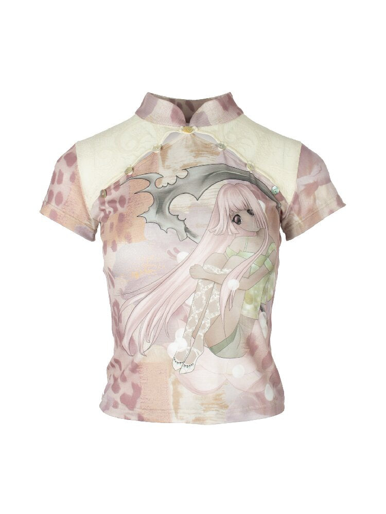Lace Patchwork Cheongsam T-Shirt【s0000018084】